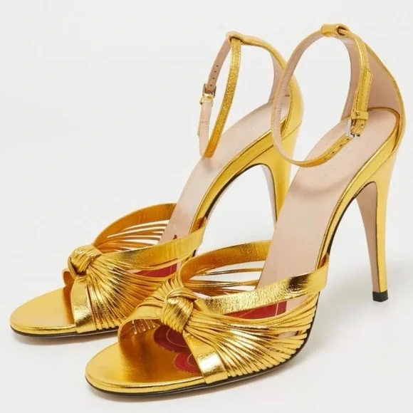 Gucci Women's Crawford Metallic Leather Sandals 38.5 - Picture 5 of 16